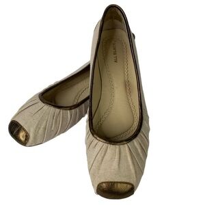 All Black Wheat Fabric Bronze Leather Flat Shoes